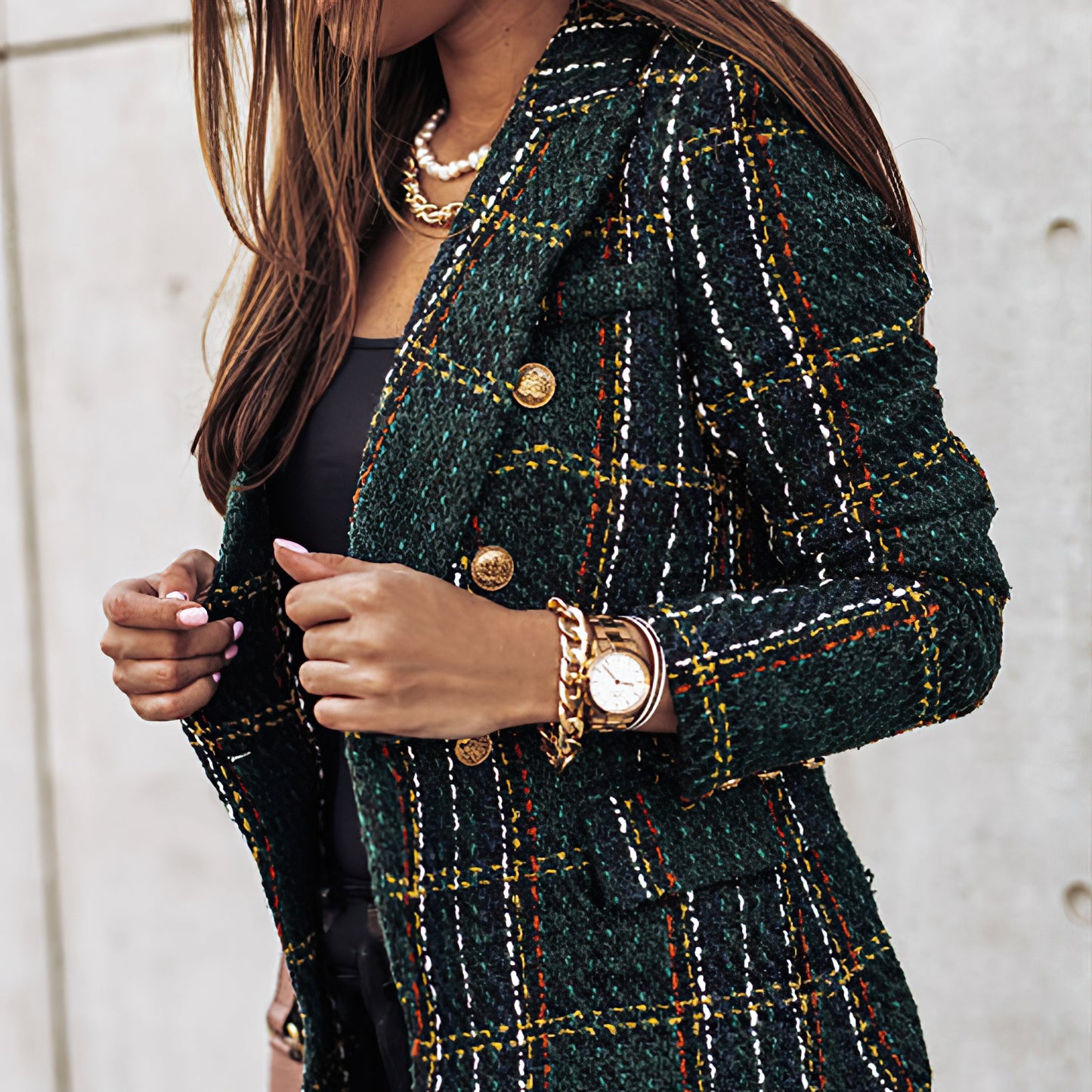 BELLA | CHECK DOUBLE BREASTED BLAZER