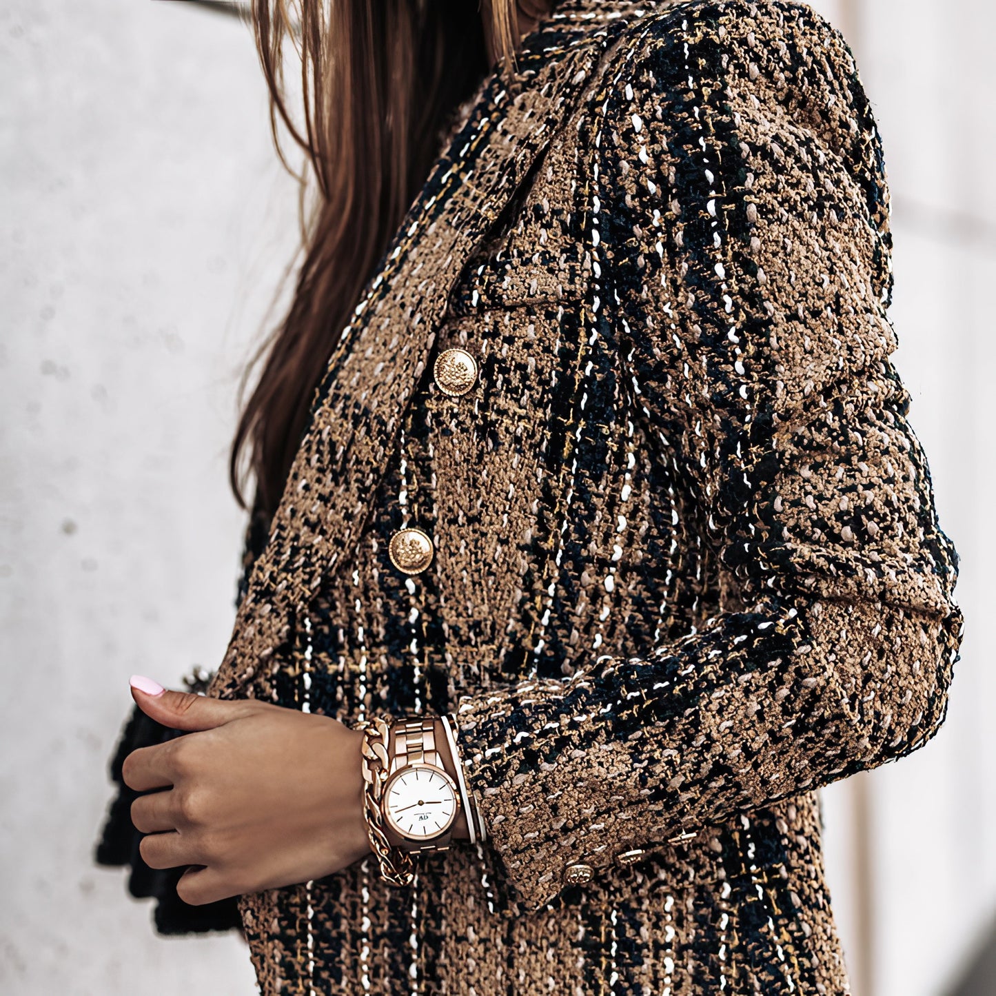 BELLA | CHECK DOUBLE BREASTED BLAZER