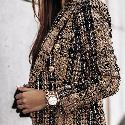 BELLA | CHECK DOUBLE BREASTED BLAZER