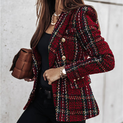 BELLA | CHECK DOUBLE BREASTED BLAZER