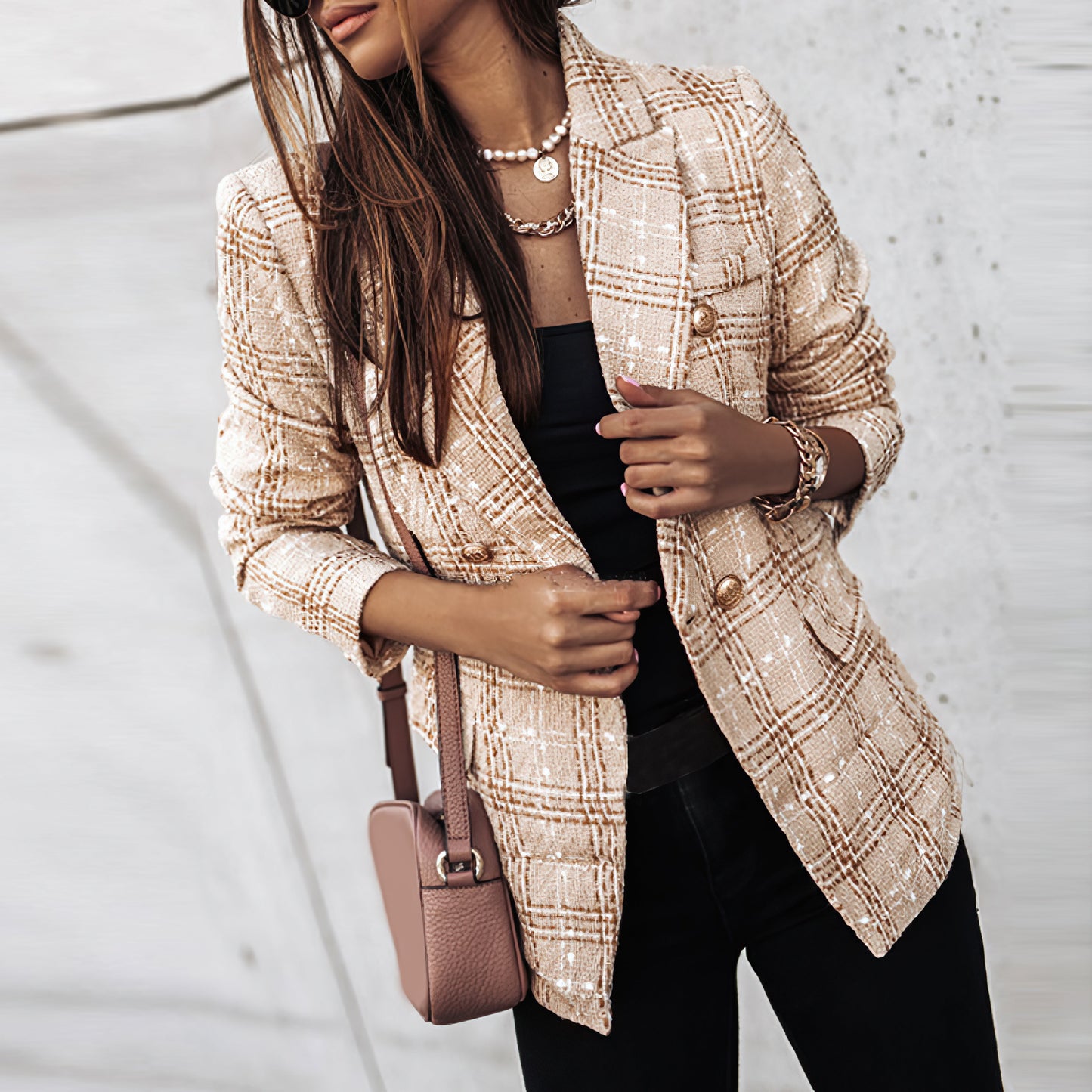 BELLA | CHECK DOUBLE BREASTED BLAZER