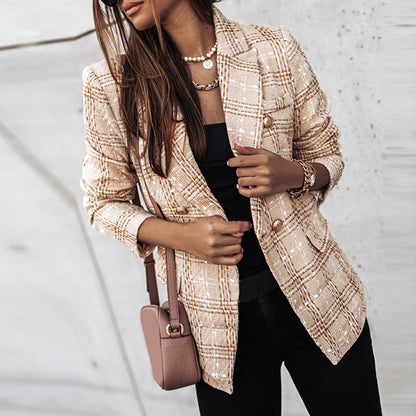 BELLA | CHECK DOUBLE BREASTED BLAZER