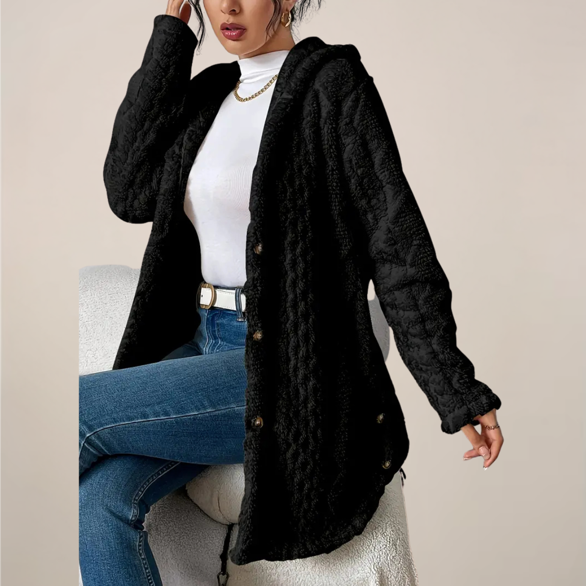 MARGARET | TEXTURED HOODED CARDIGAN