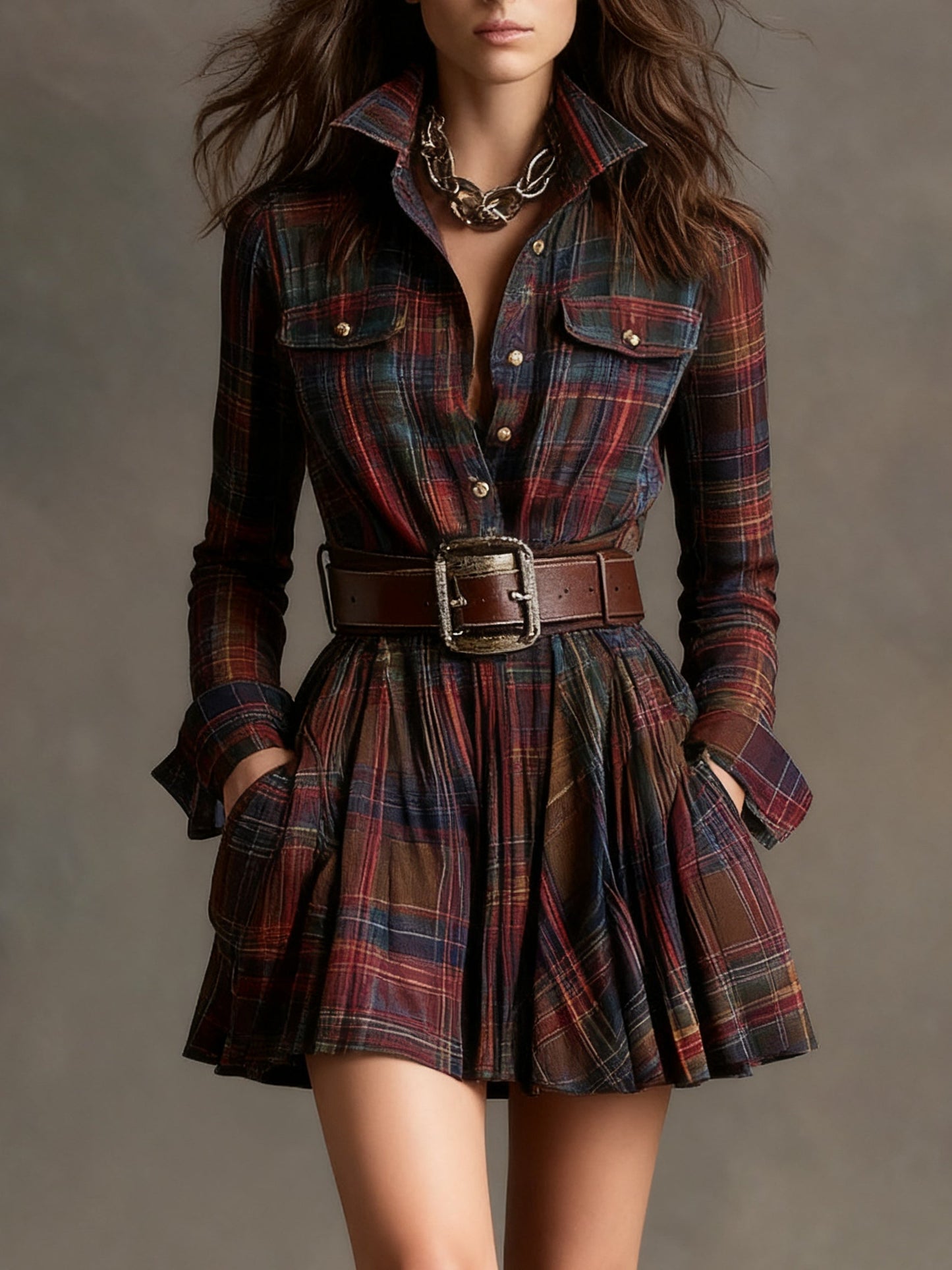 LEILA | CHECKED SHIRT DRESS